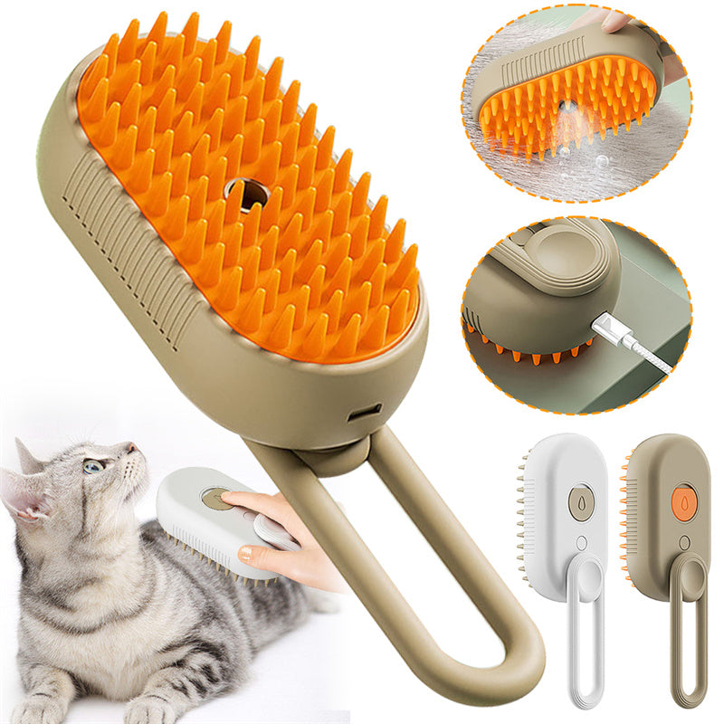 3-in-1 Electric Steam Pet Brush — Self-Cleaning Grooming Comb for Cats & Dogs